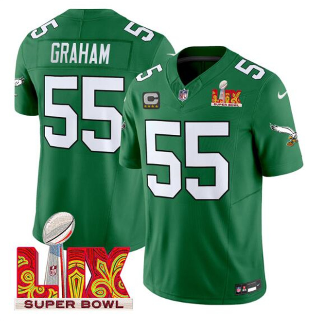 Men's Philadelphia Eagles #55 Brandon Graham Kelly Green 2025 Super Bowl LIX Patch And 4-Star C Patch F.U.S . E. Vapor Untouchable Limited Stitched Football Jersey